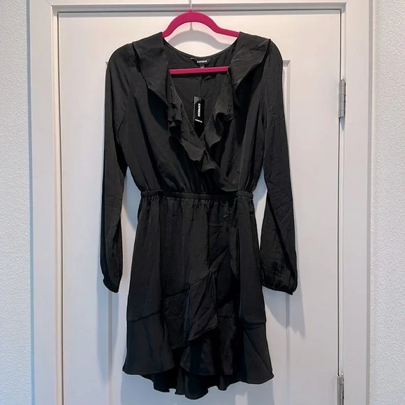 Express ruffle surplice long sleeve mini dress - Picture 2 of 3